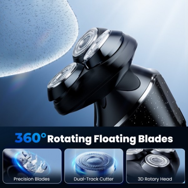 Electric Razor for Men,Wet & Dry Cordless Rotary Shavers with LCD Display,90Mins Shaving Time,IPX7 Waterproof,Pop-up Beard Trimmer,Magnetic Shaving Head,USB Rechargeable,Child Lock for Easy Cleaning