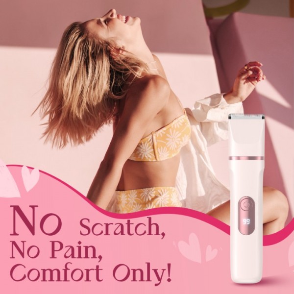 Bikini Trimmer Women, 3-in-1 Lady Shavers for Woman with LED Display - Painless Electric Razors for Silk Skin, Pubic Hair Trimmer for Women, IPX7 & Easy Cleaning, Ceramic Blade, USB Charge Dock, Pink