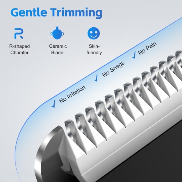Body Hair Trimmer Men, 2-in-1 Grooming Kit, Ball Trimmer with Nose Hair Trimmer, Replaceable Ceramic Blade Heads for Men for Legs, Chest, Armpit and Nose, 2 Sensitive Combs, Waterproof, Travel Lock