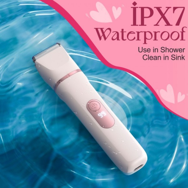 Bikini Trimmer Women, 3-in-1 Lady Shavers for Woman with LED Display - Painless Electric Razors for Silk Skin, Pubic Hair Trimmer for Women, IPX7 & Easy Cleaning, Ceramic Blade, USB Charge Dock, Pink