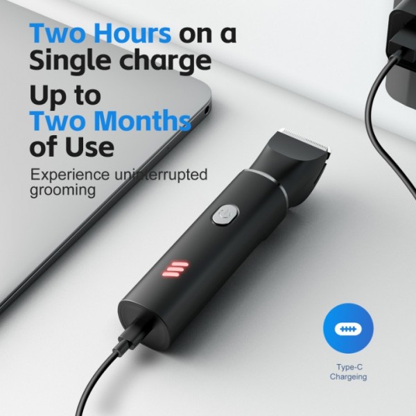 Body Hair Trimmer Men, 2-in-1 Grooming Kit, Ball Trimmer with Nose Hair Trimmer, Replaceable Ceramic Blade Heads for Men for Legs, Chest, Armpit and Nose, 2 Sensitive Combs, Waterproof, Travel Lock