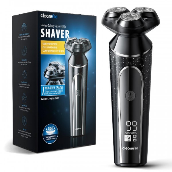 Cleanwise Herren Elektrorasierer, 3D Rasier Bart Trimmer, Nass- und Trockenrasierer, Magnetische Rasierköpfe, IPX7 Wasserdichter Elektrorasierer, USB-C, 90 Minuten Laufzeit